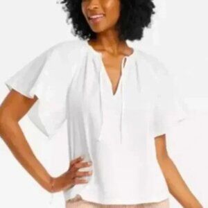 White Top Flutter Sleeve Tie Front A new day
